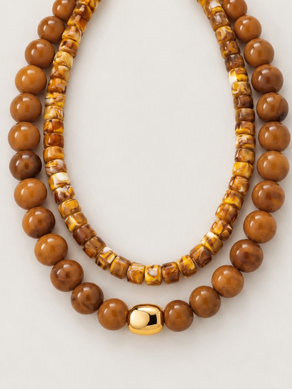 New! Neutral Brown Beaded Necklace Stack Set NWOT